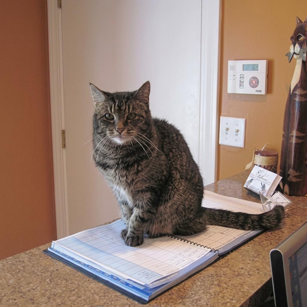 Tabby cat relaxing at Kitty Cottage